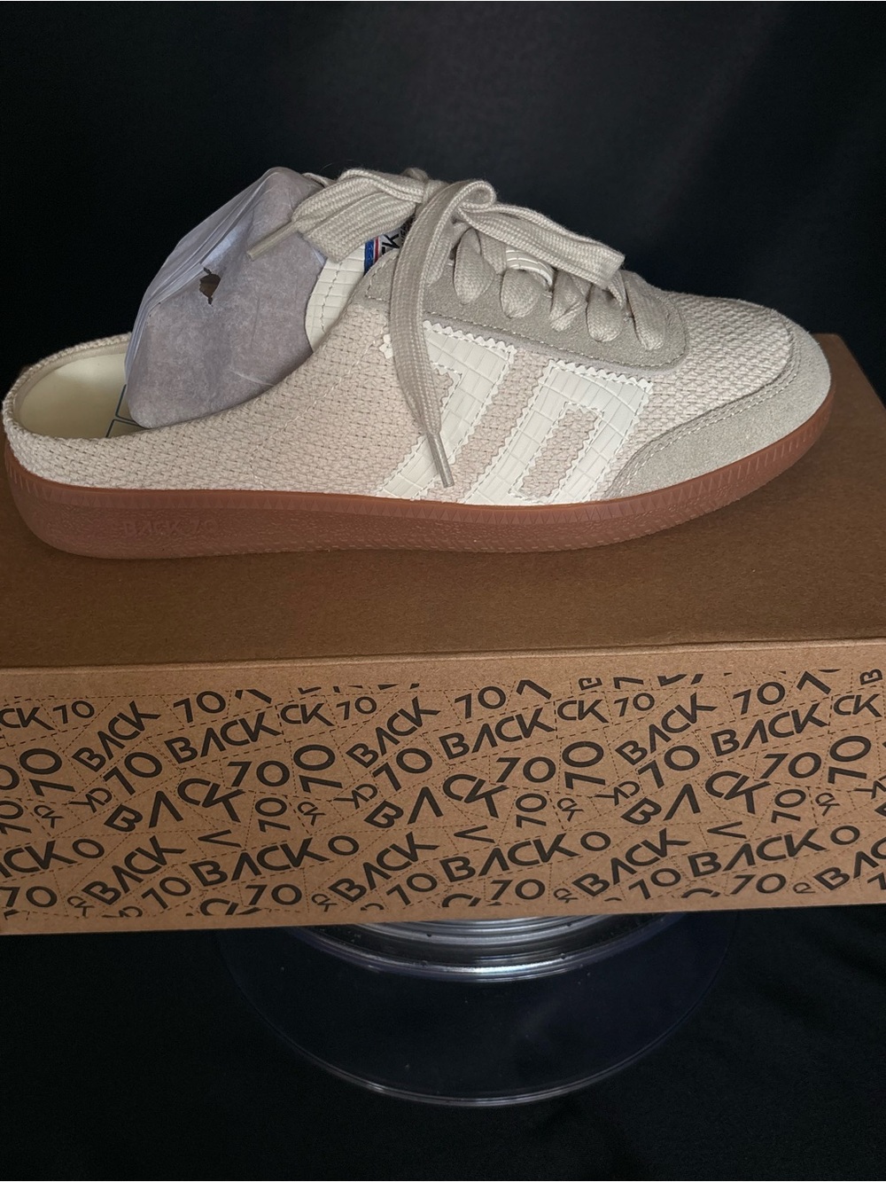 Women’s Neutral Beige Lace-Up Sneaker with Gum Sole